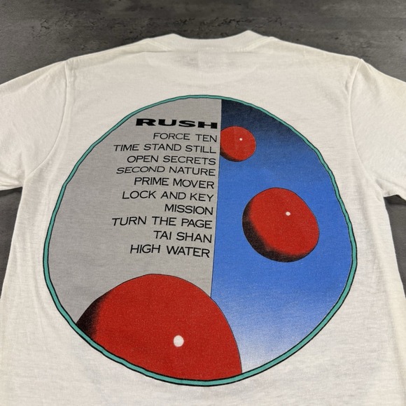 Vintage 80s Rush Band T Shirt Small White Paper Thin Faded Hold Your Fire USA - Picture 4 of 12